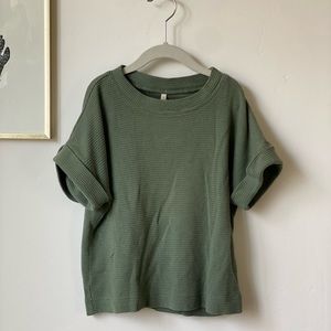 Rylee + Cru girls deep sage waffle shirt cuff sleeves